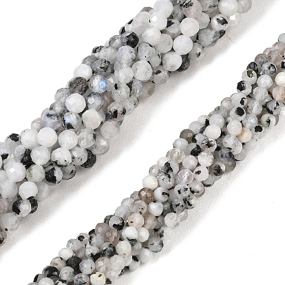 Бусины из натурального радужного лунного камня, круглые, граненые