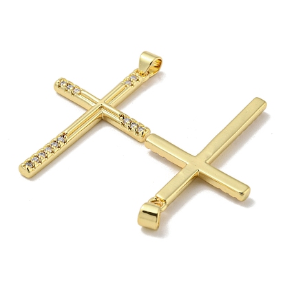 Rack Plating Brass Micro Pave Cubic Zirconia Pendants, Long-Lasting Plated, Lead Free & Cadmium Free, Cross Charms, Religion