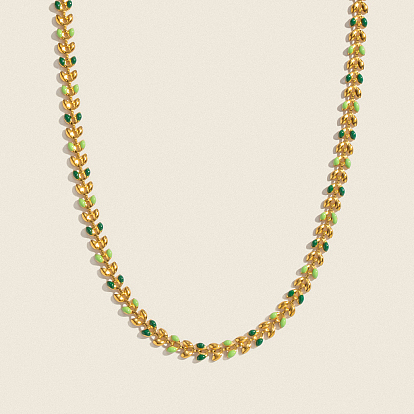 304 Женские цепочки из нержавеющей стали с эмалированными зелеными звеньями в виде листьев