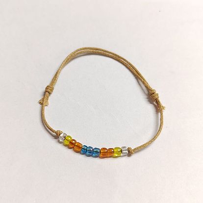 Colorful Glass Seed Braided Bead Bracelet, Wax Cotton Adjustable Bracelet