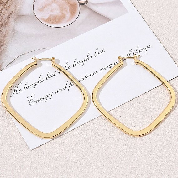 Brass Hoop Earrings for Women, Rhombus