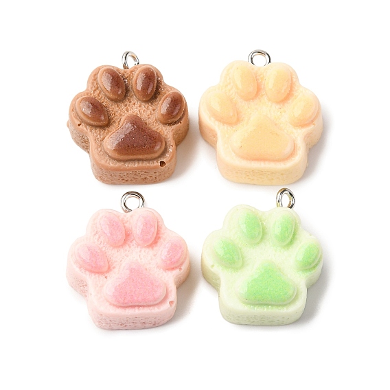 Непрозрачные подвески смолы, отпечаток лапы, с платиновыми тоновыми железными петлями