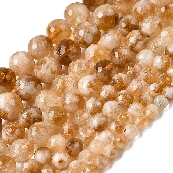 Нагретые нити из натуральных цитриновых бусин, круглые, граненые