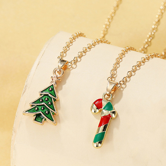 Рождественские ожерелья с подвесками из эмалевого сплава для женщин, золотые