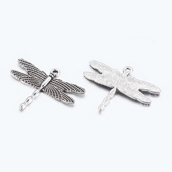 Pendentifs en alliage de style tibétain, sans plomb et sans cadmium, libellule, 28x35.5x2mm, Trou: 1.5mm, environ310 pcs / 1000 g