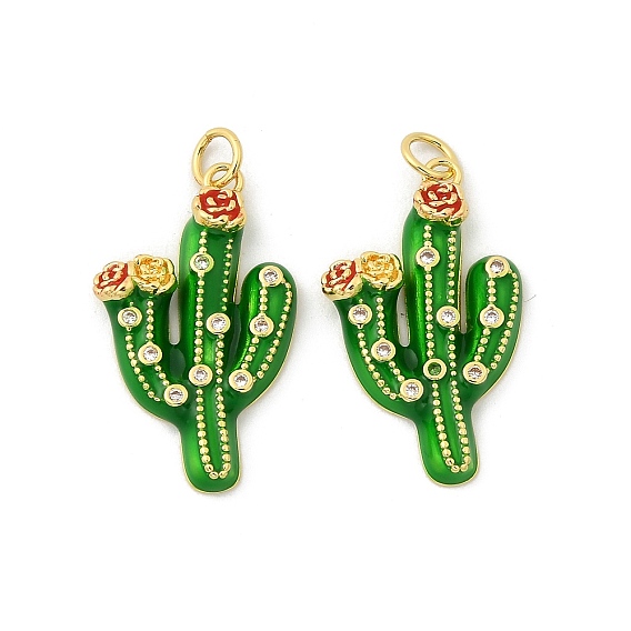 Кулоны с эмалью из латуни с прозрачным кубическим цирконием, кактус, с целью перехода в кольце