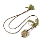 Natural Mixed Gemstone Braided Bead Pendant Necklacess, with Peridot Chips, Wax Rope Pouch Adjustable Necklaces
