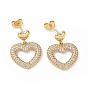Серьга-гвоздик с выдолбленным сердцем из прозрачного кубического циркония, украшения из латуни для женщин