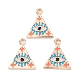 Rack Plating Alloy Enamel Pendants, Cadmium Free & Lead Free, Light Gold, Triangle with Eye Charm