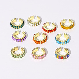 Geometric Colorful CZ Ear Clip with 14k C-shaped Non-pierced Earring, Retro Design Fashion Accessory
