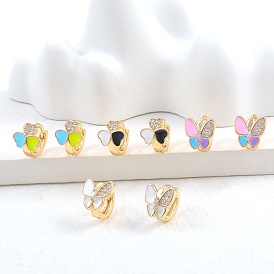 Hip Hop Style Trifoliate Clover Earrings with Micro Inlaid Zircon Oil Drop Design
