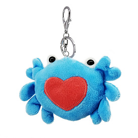 Cute Cartoon Heart Embroidery Plush Crab Animal Keychain Bag Pendant