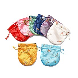 Pochettes d'emballage en brocart chinois, sacs à cordonnet, doublure couleur aléatoire, carré avec motif de fleurs