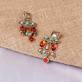 Colorful Geometric Waterdrop Gemstone Earrings for Women with Alloy Pendant