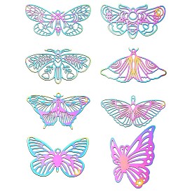 201 Stainless Steel Pendants, Etched Metal Embellishments, Butterfly Charm