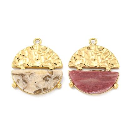 Вакуумное покрытие pvd 304 подвески из нержавеющей стали, Плоские круглые подвески из натуральных драгоценных камней, реальный 18 k позолоченный