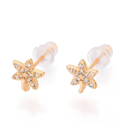 Серьги-гвоздики из латуни с микропаве из прозрачных кубических цирконий, долговечный, без никеля 