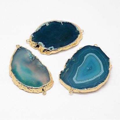 Electroplated Natural & Dyed Agate Links Connectors, with Golden Plated Brass Findings