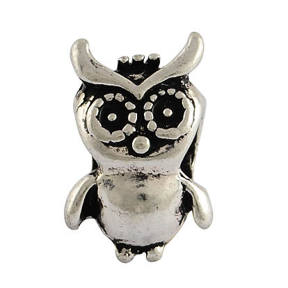 Tibetan Style Alloy Owl European Beads, Large Hole Beads, Lead Free , 15x9.5x8mm, Hole: 5mm, about 350pcs/1000g