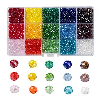 Electroplate Glass Beads, Pearl Luster Plated, Faceted, Rondelle