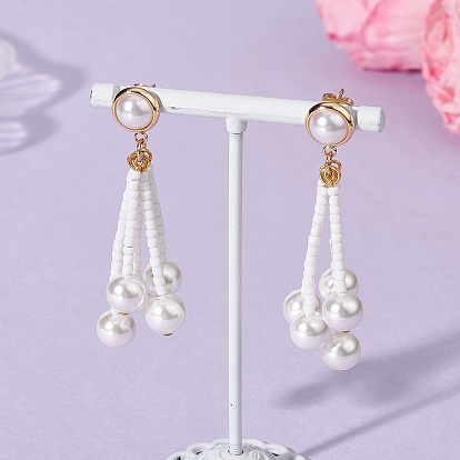 Серьги-гвоздики с круглым жемчугом и стеклянными бусинами, с латунными серьгами