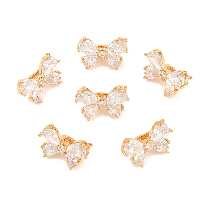 SHEGRACE Brass Micro Pave Clear Cubic Zirconia Twister Clasps, Bowknot, Cadmium Free & Lead Free & Nickel Free, Long-Lasting Plated