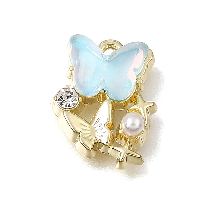 Messing Harzanhänger, Schmetterling Charme, Mit Plastikperle und Strass