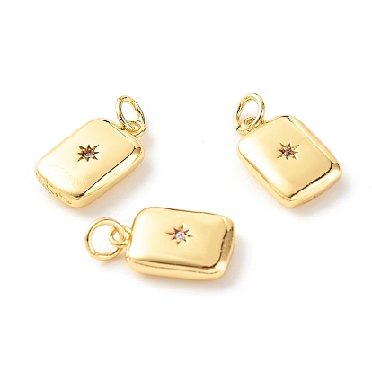 Brass Micro Pave Clear Cubic Zirconia Pendants, Cadmium Free & Lead Free, Rectangle
