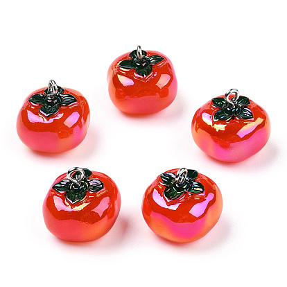 Opaque Acrylic Pendants, with Platinum Tone Iron Findings, Persimmon
