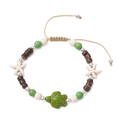 Синтетические бирюзовые плетеные браслеты из бисера, регулируемые браслеты из нейлонового шнура для женщин и мужчин, черепаха и морская рыба