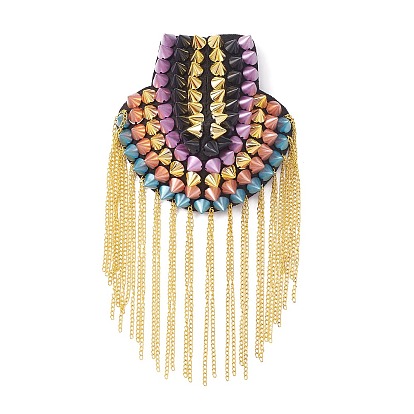 2Pcs Detachable Iron Tassel Epaulettes, Retro Rhinestone Shoulder Badges, with Cloth Findings & Pin