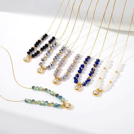 Женские ожерелья с плоским круглым кулоном из стеклянных бусин с кристаллами из нержавеющей стали и стразами, реальный 18 k позолоченный