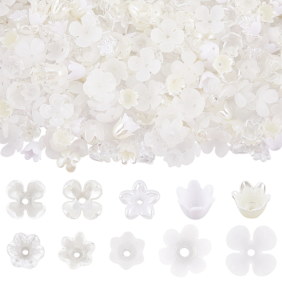 600 шт. 10 стили АБС-пластиковые колпачки для бусин с имитацией жемчуга и акрила, цветок