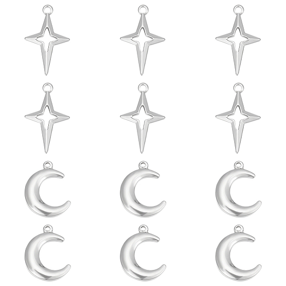 12 шт 2 стиль 304 подвески из нержавеющей стали, Луна и звезды