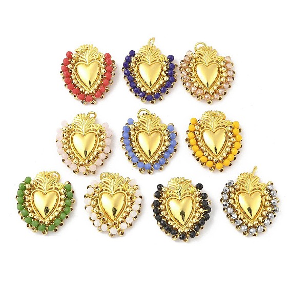 Сплав стекла подвески, сердце, с петлей, долговечный, без кадмия и без свинца, стойки покрытие, реальный 18 k позолоченный