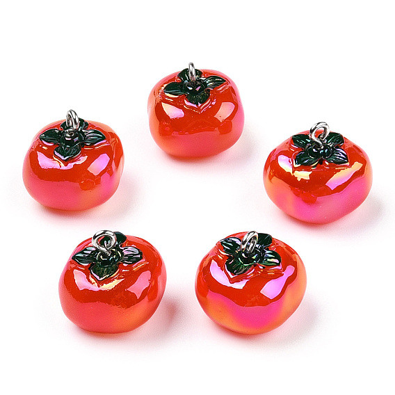 Opaque Acrylic Pendants, with Platinum Tone Iron Findings, Persimmon