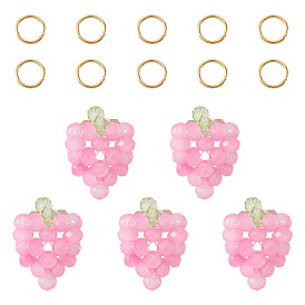 5Подвески из стеклянных бусин, клубника, граненые, с 10шт 304 открытыми соединительными кольцами из нержавеющей стали