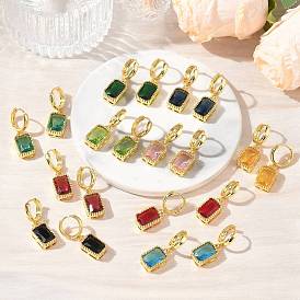 Ohrhänger aus Messing und Glas für Damen, Rechteck, langlebig überzogen, Gestell, Bleifrei und cadmium frei, golden