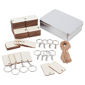 Kits de fabrication de porte-clés bricolage pandahall elite, y compris le cordon de chanvre, porte-clés fendus en fer et ornements pendentifs en bois d'attelle