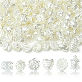 300шт 6 стили пластиковые бусины с имитацией жемчуга, бусины с большим отверстием, разнообразные