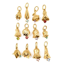 304 Edelstahl-Mikro pflastern Zirkonia Anhänger, Blumenanhänger zum Geburtstag, echt 14 k vergoldet