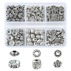 255Pcs 6 Style Iron Rhinestone & Tibetan Style Alloy Spacer Beads, Rondelle & Bicone & Flower & Barrel