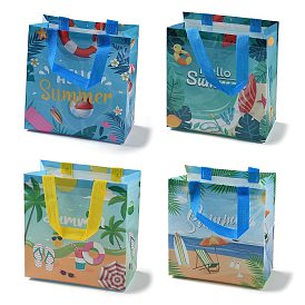 Summer Theme Printed Non-Woven Reusable Folding Gift Bags with Handle, Portable Waterproof Shopping Bag for Gift Wrapping, Rectangle