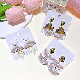  Autumn and winter earrings retro milk coffee soft clay contrasting color stitching earrings for women S925 silver needle earrings