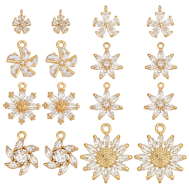 16 шт. 8 стили латунные подвески с прозрачным кубическим цирконием, 