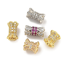 Rack Plating Brass Micro Pave Clear Cubic Zirconia Beads, Long-Lasting Plated, Lead Free & Cadmium Free, Column