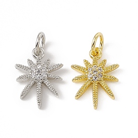 Brass Micro Pave Cubic Zirconia Charms, with Jump Ring, Sparkling Star Charm