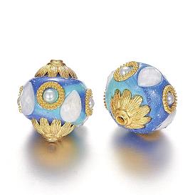 Oval Handmade Indonesia Beads, with Alloy Cores, Golden