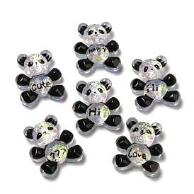 Transparent Resin Cabochons, Faceted Panda with Glitter Powder