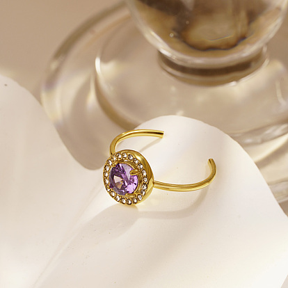 Регулируемые открытые манжеты из нержавеющей стали с микропаве из кубического циркония для женщин, круглые, реальный 18 k позолоченный